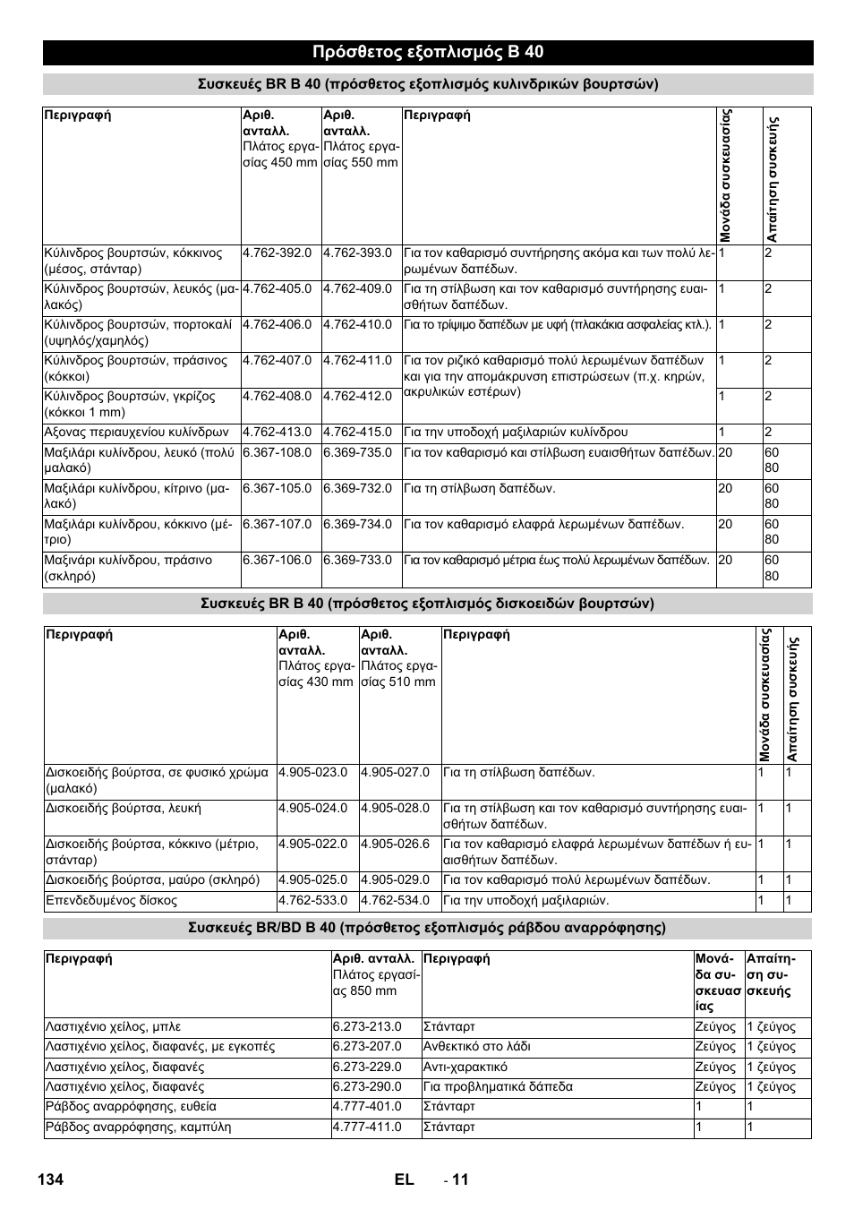 Πρόσθετος εξοπλισμός b 40 | Karcher B 60 W User Manual | Page 134 / 308