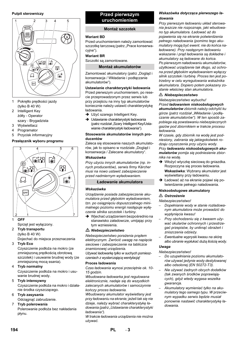 Przed pierwszym uruchomieniem | Karcher B 60 W User Manual | Page 194 / 308