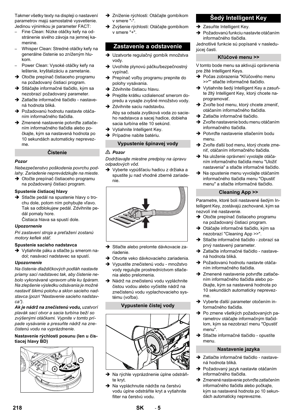 Zastavenie a odstavenie, Šedý intelligent key | Karcher B 60 W User Manual | Page 218 / 308