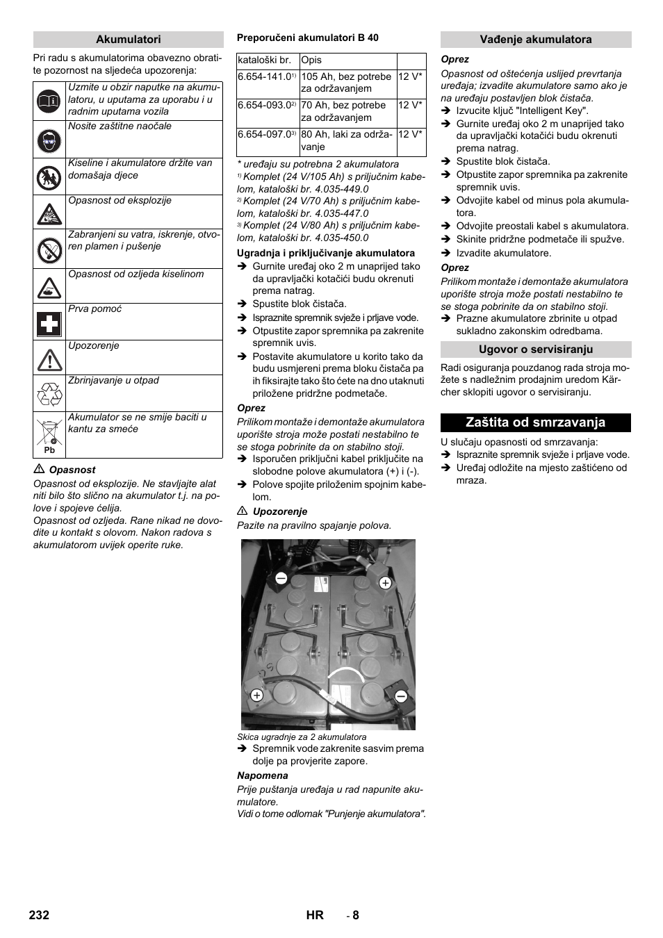 Zaštita od smrzavanja | Karcher B 60 W User Manual | Page 232 / 308