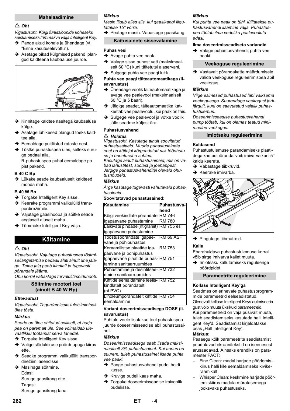 Käitamine | Karcher B 60 W User Manual | Page 262 / 308