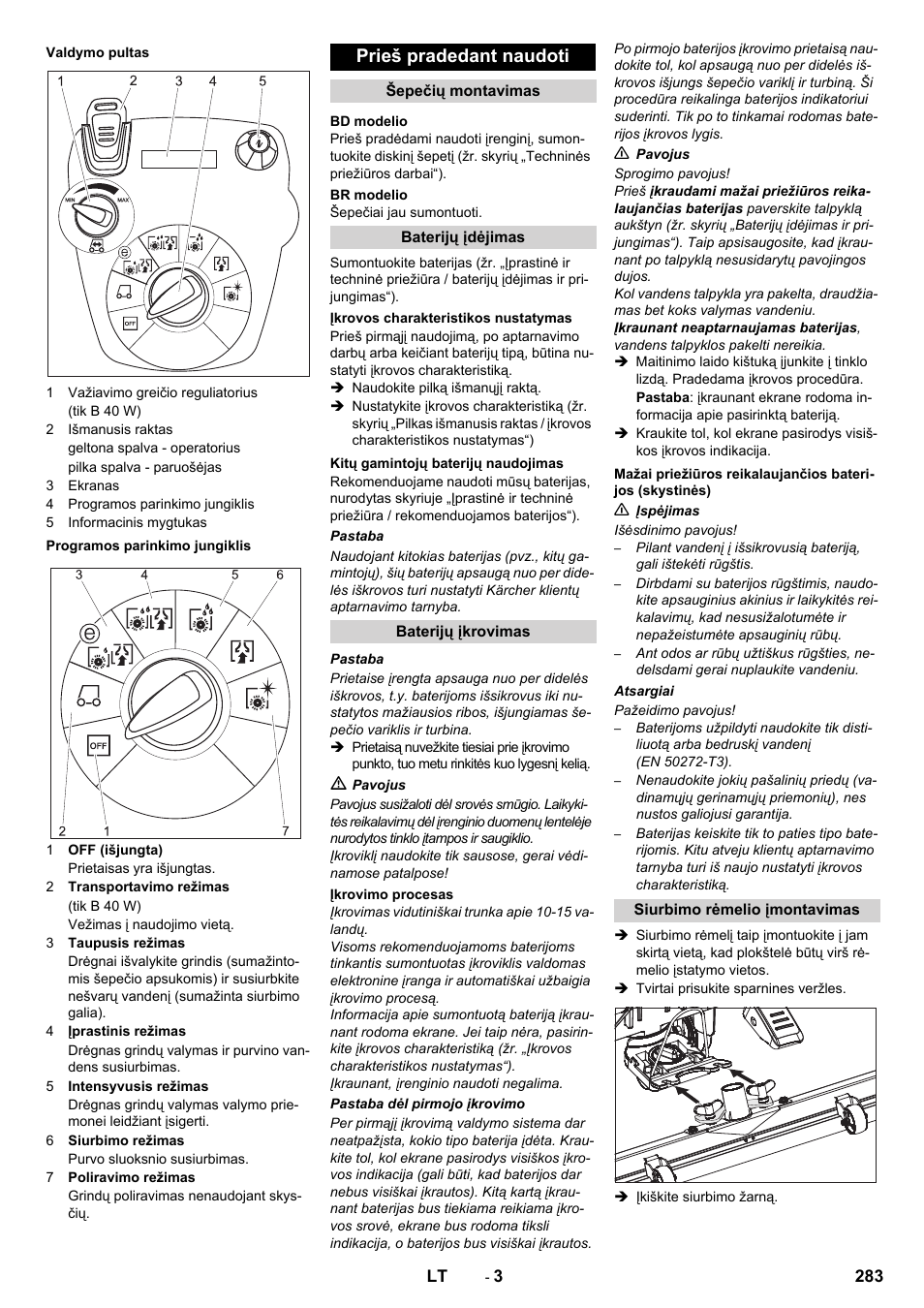 Prieš pradedant naudoti | Karcher B 60 W User Manual | Page 283 / 308