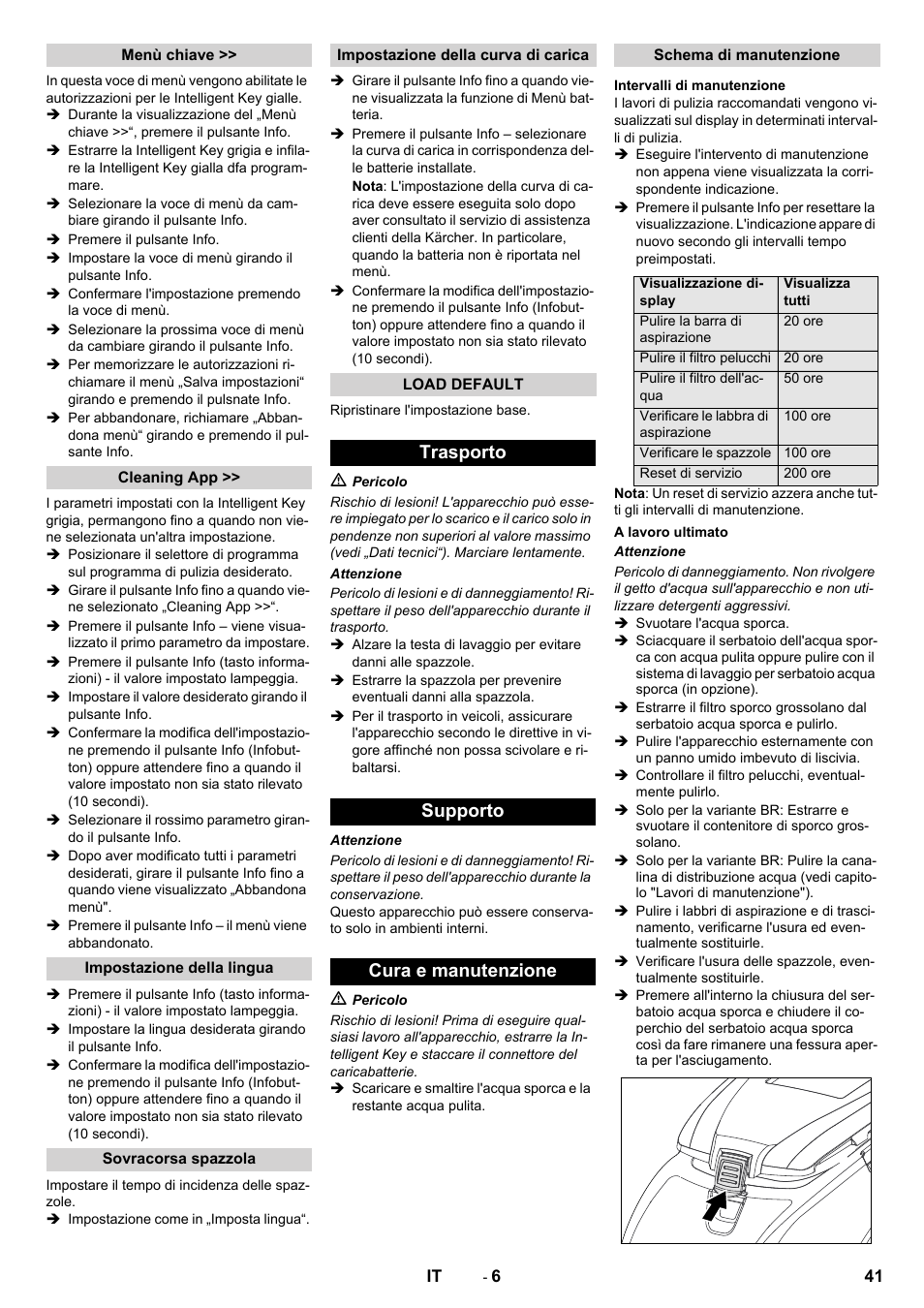 Trasporto supporto cura e manutenzione | Karcher B 60 W User Manual | Page 41 / 308