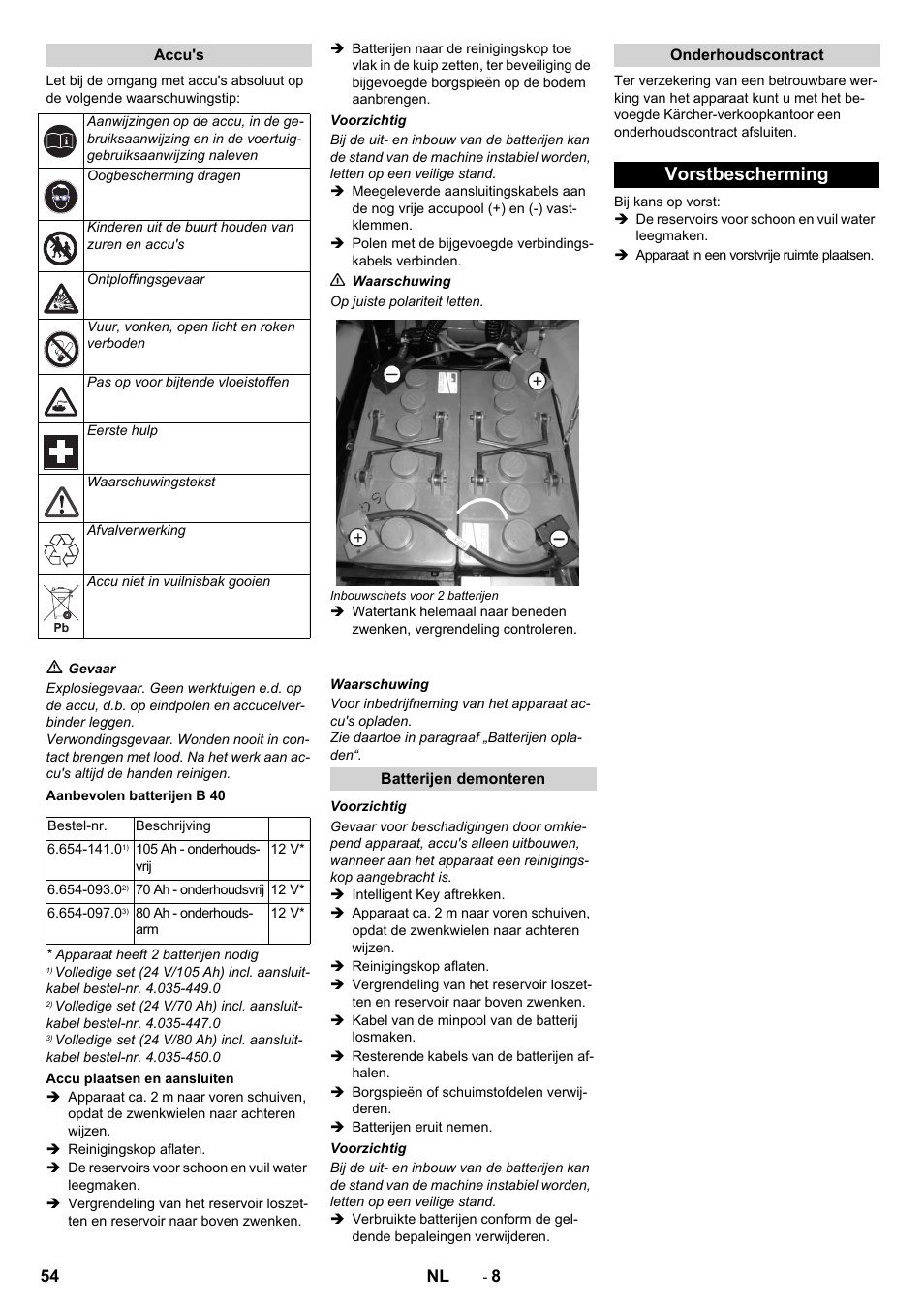 Vorstbescherming | Karcher B 60 W User Manual | Page 54 / 308