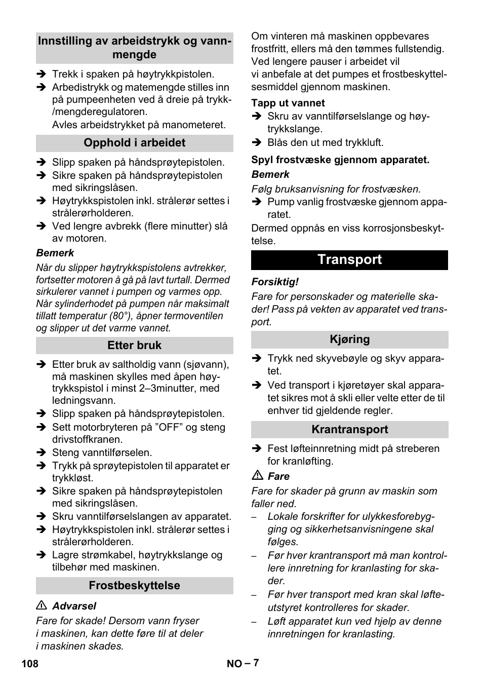 Transport | Karcher HD 9-50 Pe User Manual | Page 108 / 346