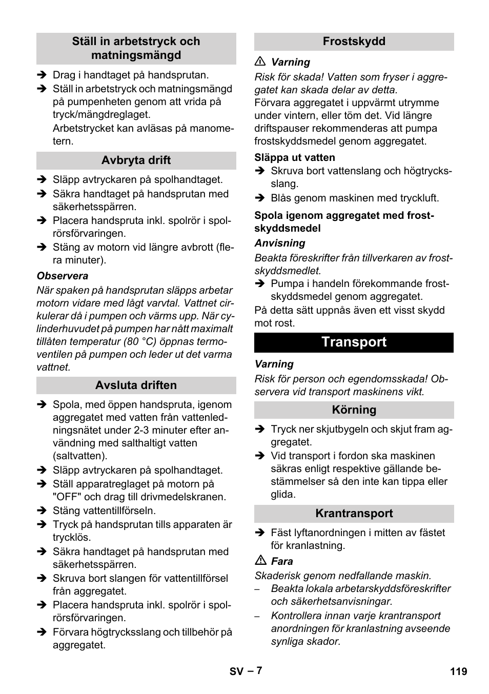 Transport | Karcher HD 9-50 Pe User Manual | Page 119 / 346