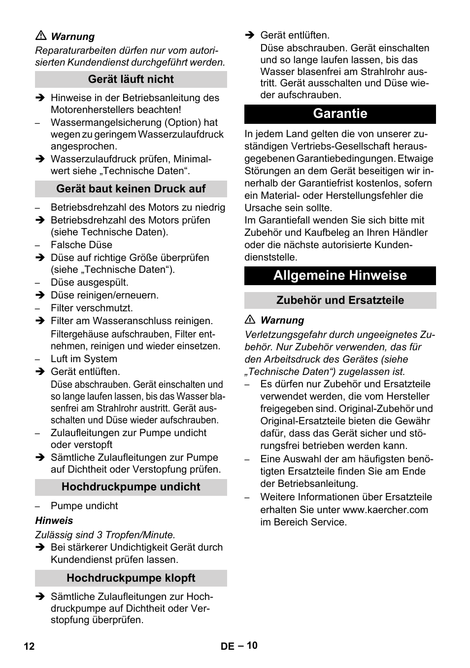 Garantie allgemeine hinweise | Karcher HD 9-50 Pe User Manual | Page 12 / 346