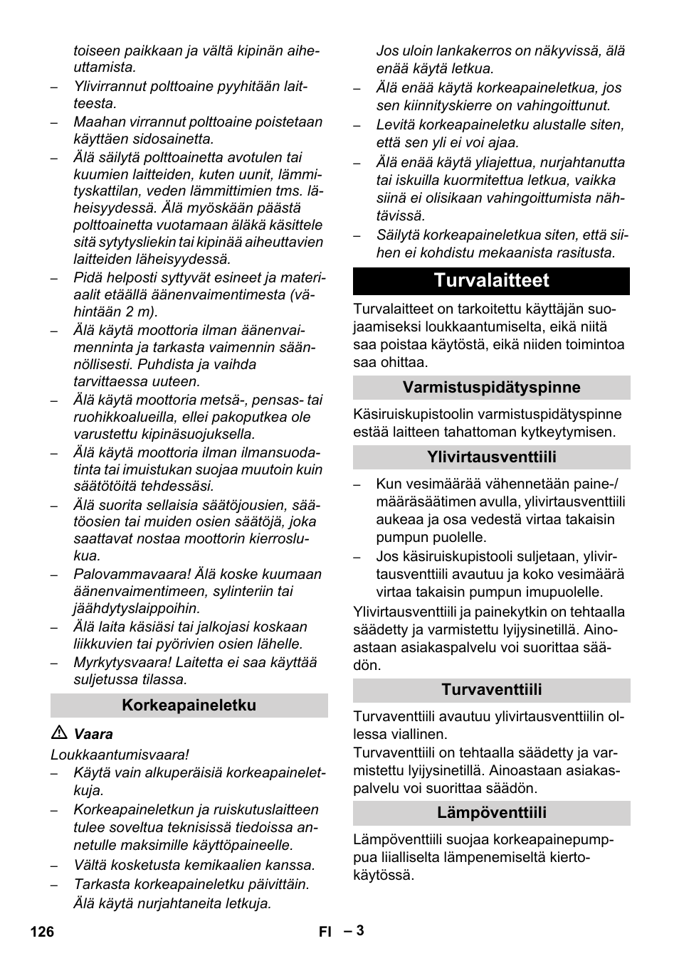 Turvalaitteet | Karcher HD 9-50 Pe User Manual | Page 126 / 346