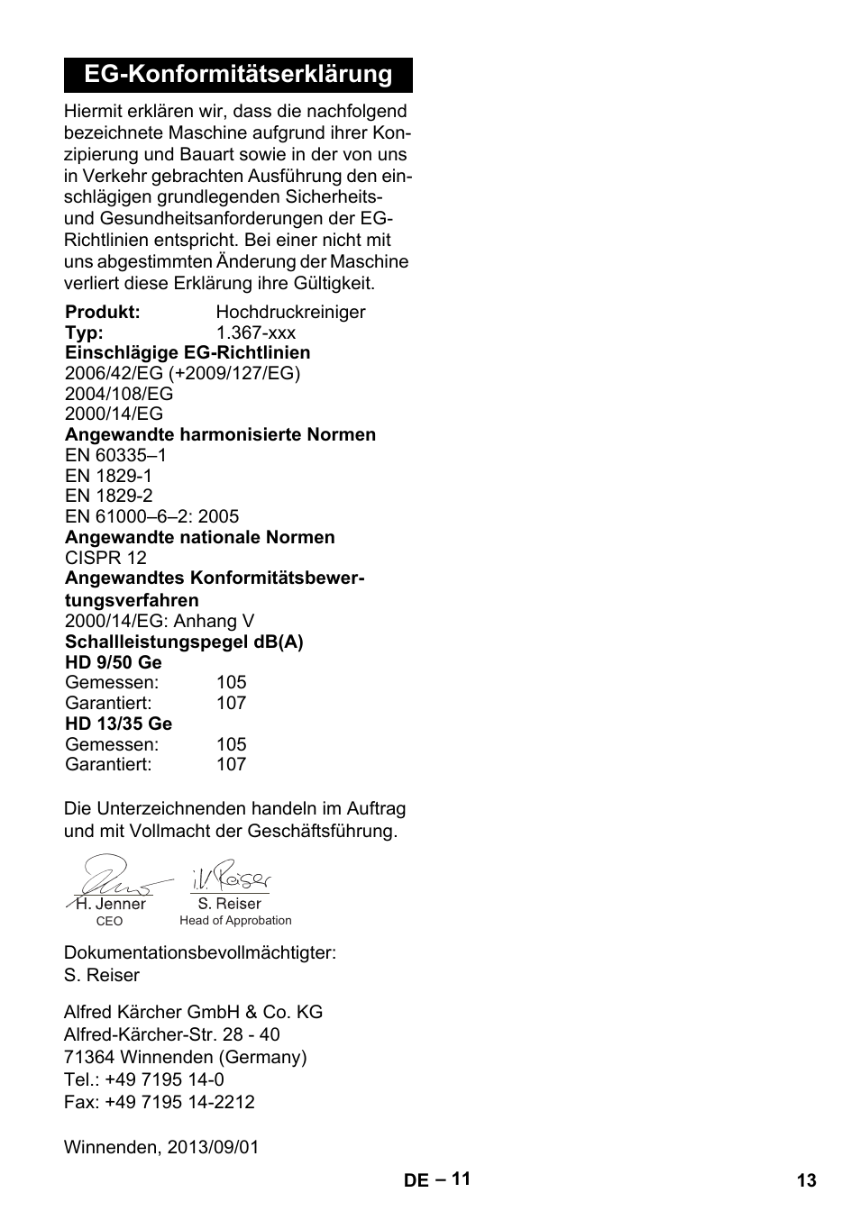 Eg-konformitätserklärung | Karcher HD 9-50 Pe User Manual | Page 13 / 346