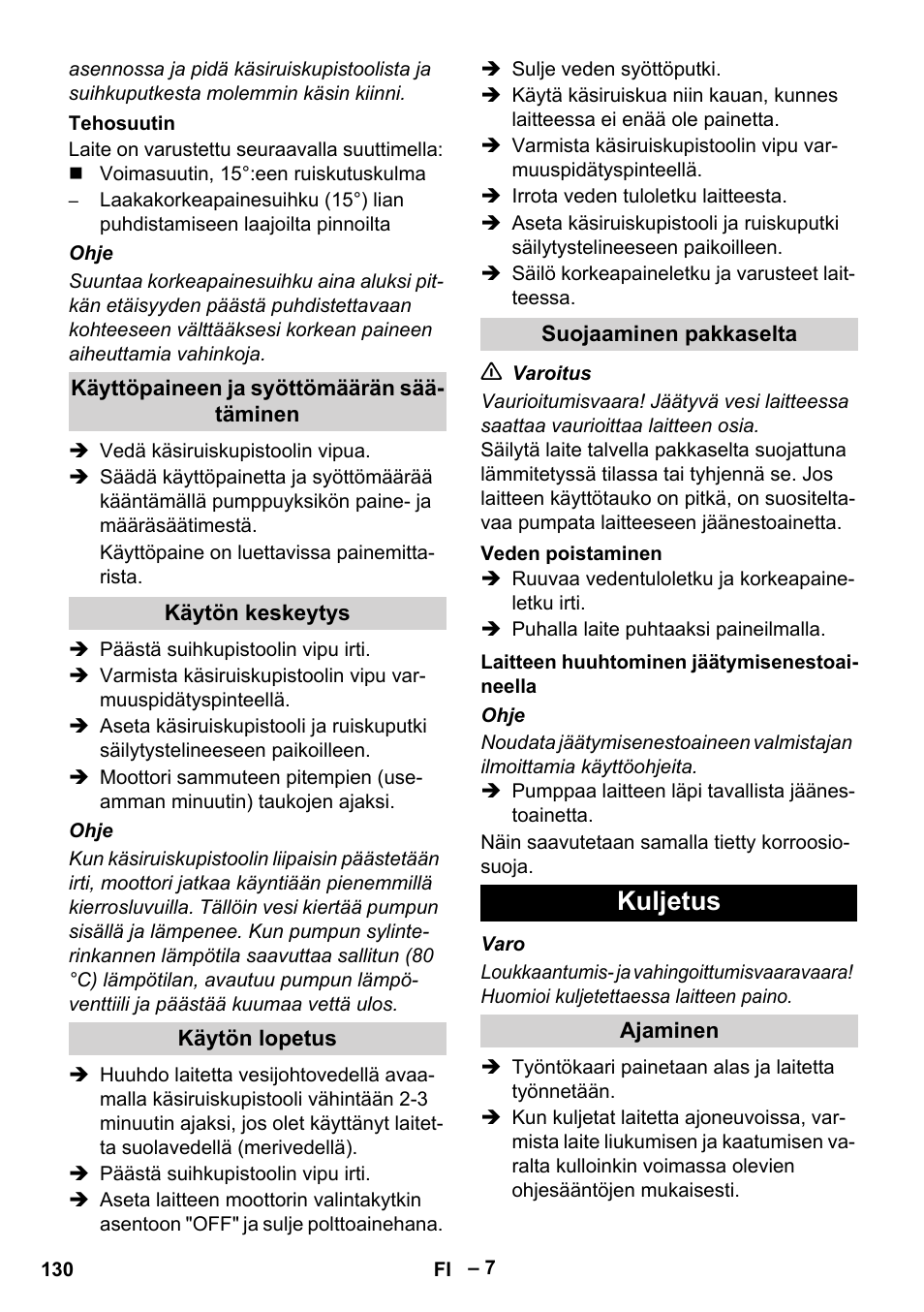 Kuljetus | Karcher HD 9-50 Pe User Manual | Page 130 / 346