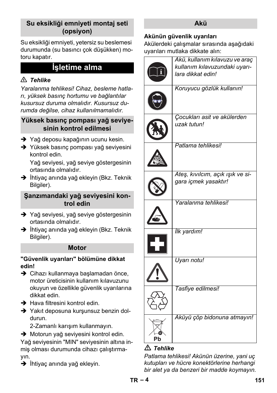 Işletime alma | Karcher HD 9-50 Pe User Manual | Page 151 / 346