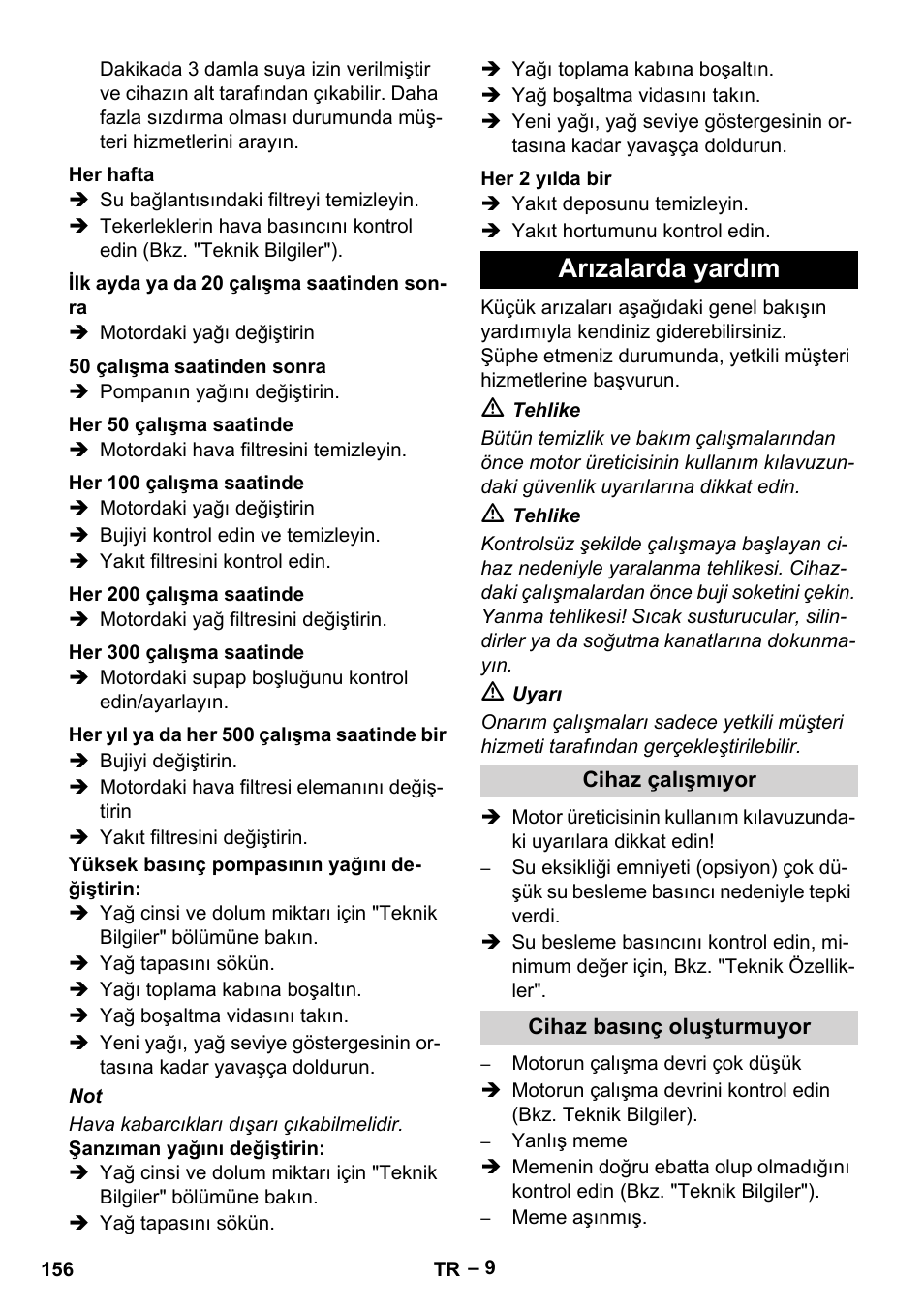 Arızalarda yardım | Karcher HD 9-50 Pe User Manual | Page 156 / 346