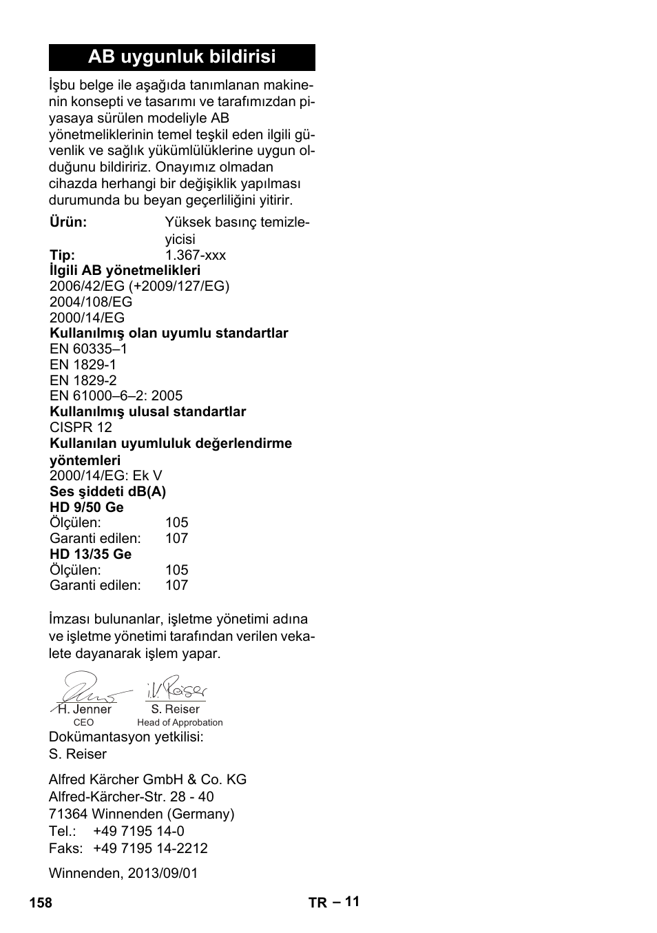 Ab uygunluk bildirisi | Karcher HD 9-50 Pe User Manual | Page 158 / 346