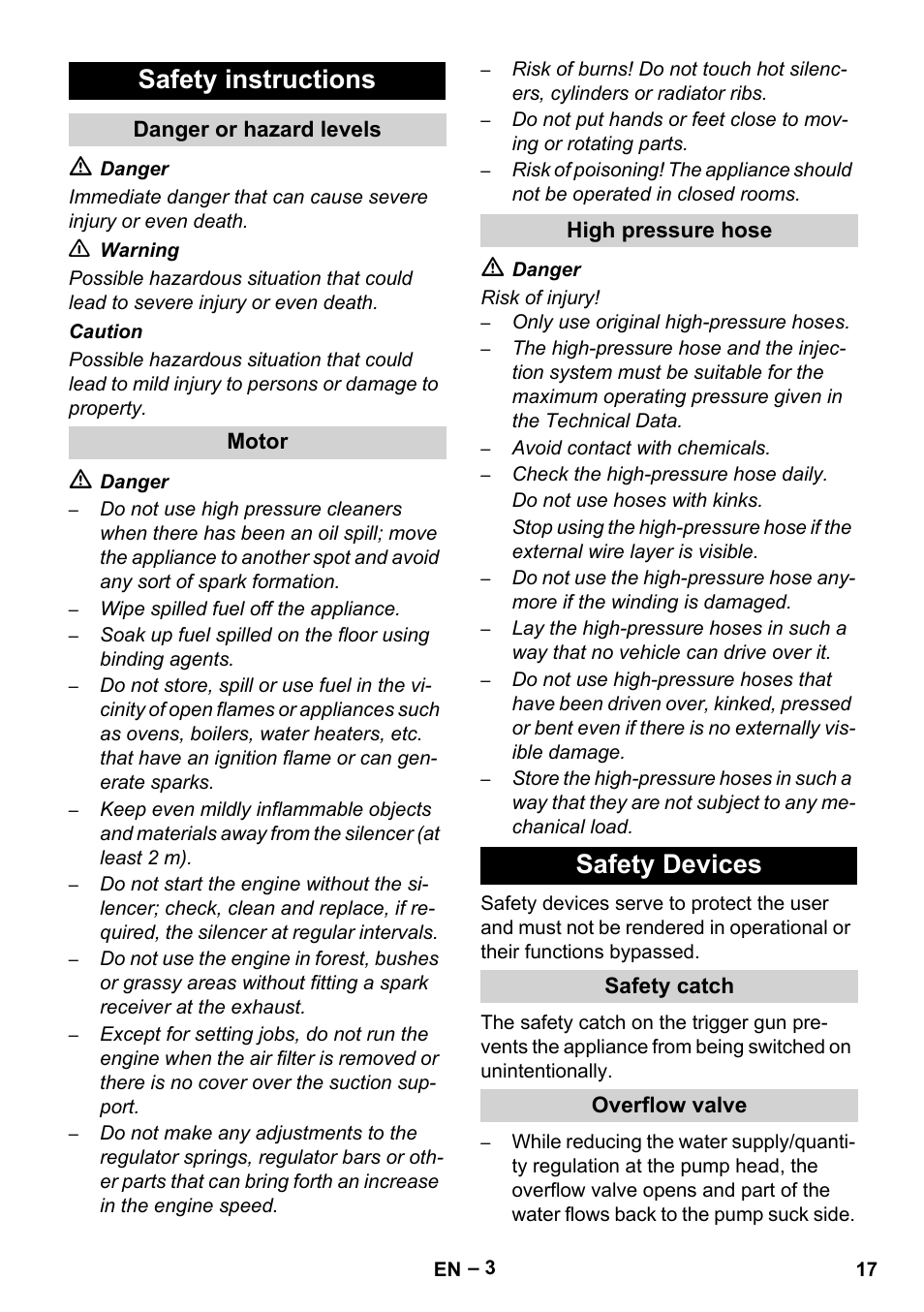 Safety instructions, Safety devices | Karcher HD 9-50 Pe User Manual | Page 17 / 346
