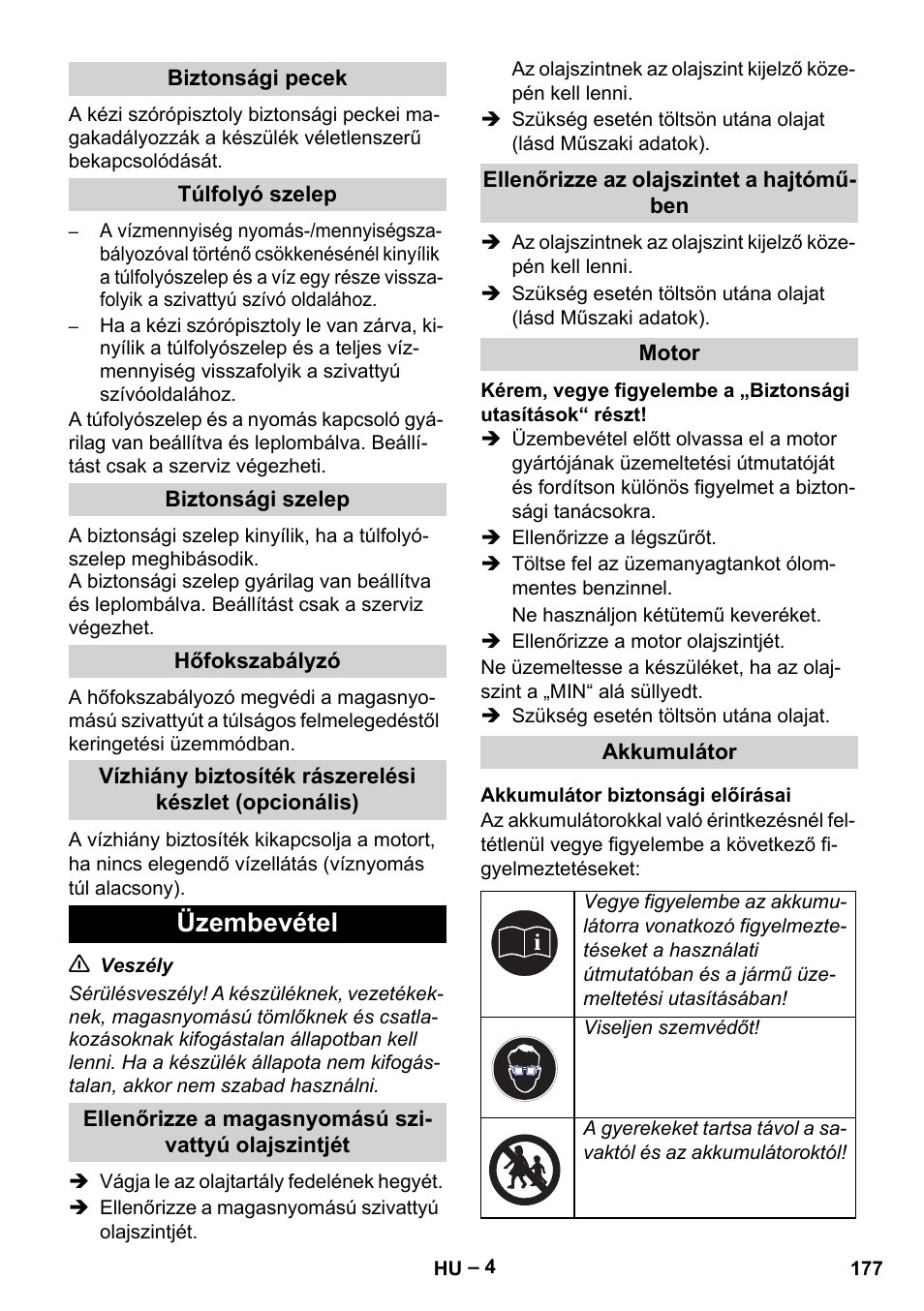 Üzembevétel | Karcher HD 9-50 Pe User Manual | Page 177 / 346