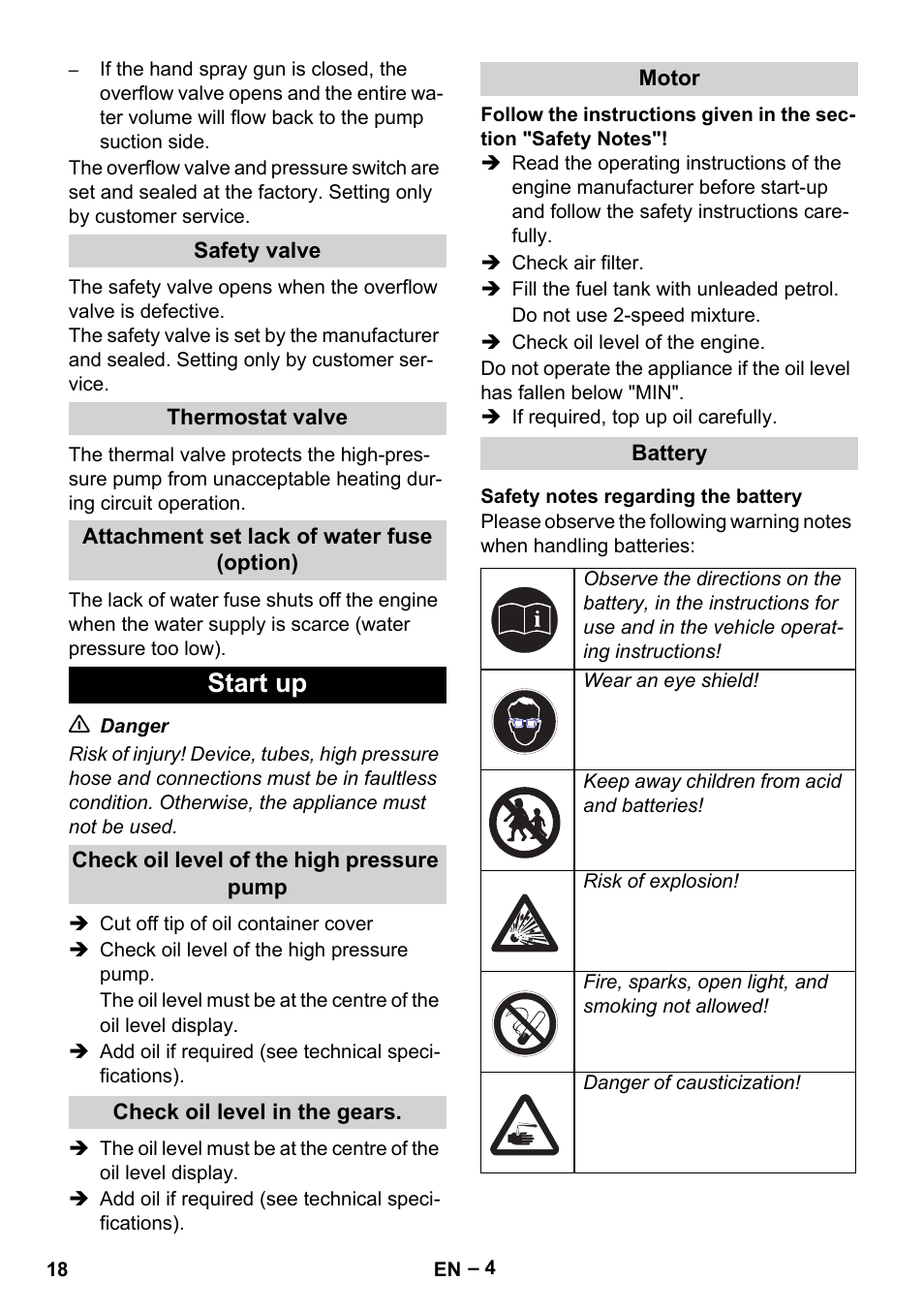 Start up | Karcher HD 9-50 Pe User Manual | Page 18 / 346