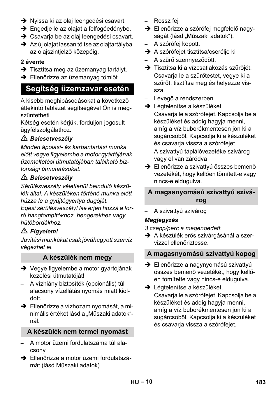 Segítség üzemzavar esetén | Karcher HD 9-50 Pe User Manual | Page 183 / 346