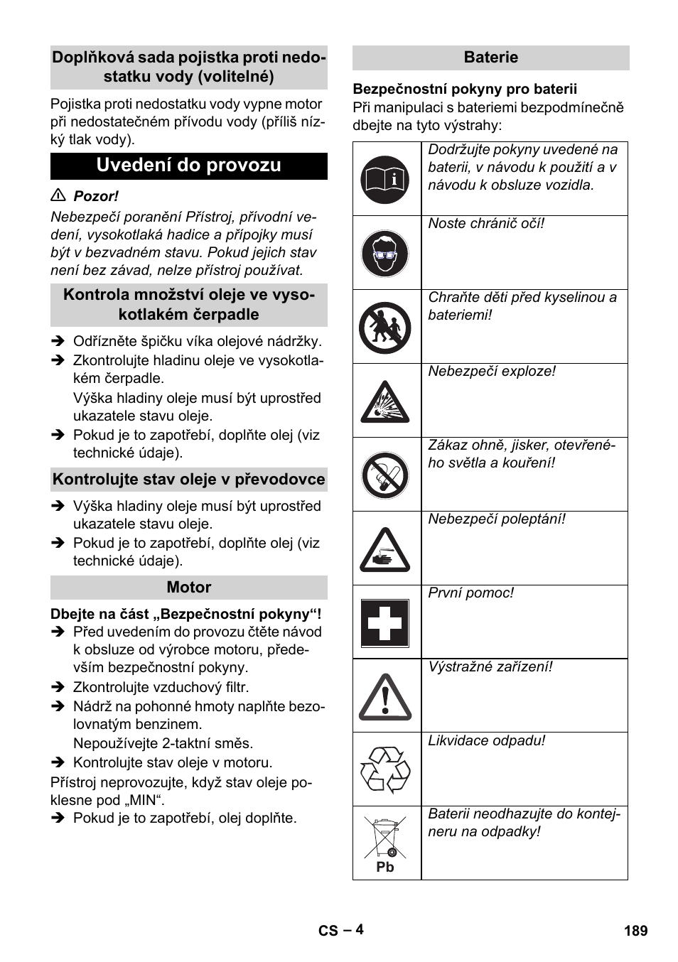 Uvedení do provozu | Karcher HD 9-50 Pe User Manual | Page 189 / 346