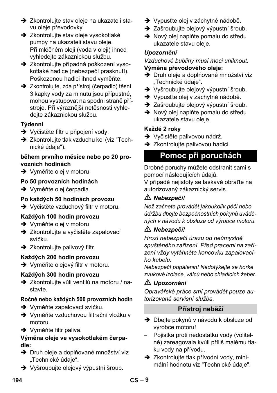 Pomoc při poruchách | Karcher HD 9-50 Pe User Manual | Page 194 / 346