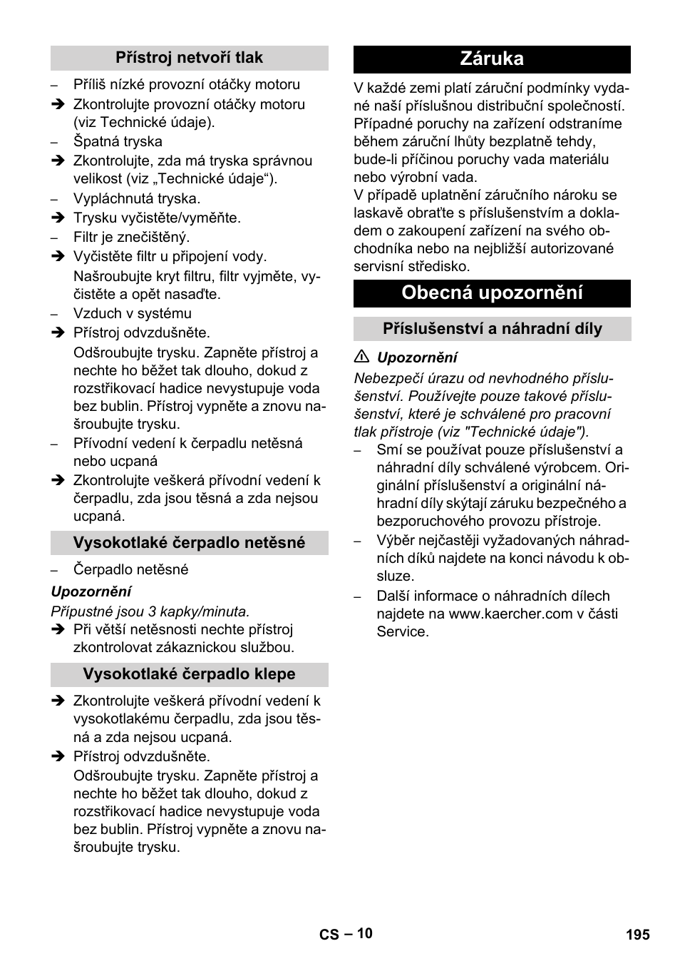 Záruka obecná upozornění | Karcher HD 9-50 Pe User Manual | Page 195 / 346