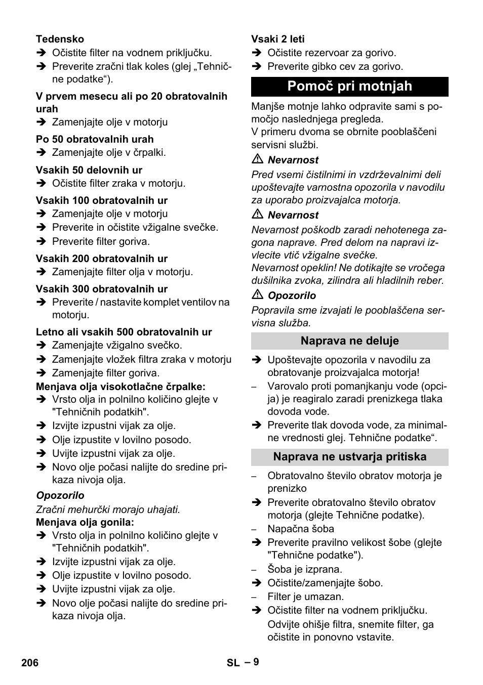 Pomoč pri motnjah | Karcher HD 9-50 Pe User Manual | Page 206 / 346