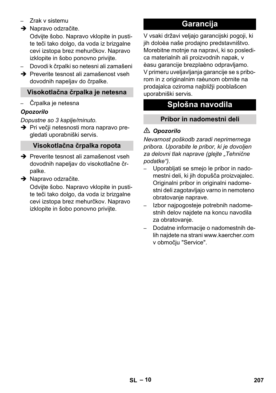 Garancija splošna navodila | Karcher HD 9-50 Pe User Manual | Page 207 / 346