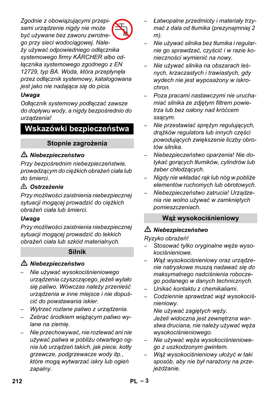 Wskazówki bezpieczeństwa | Karcher HD 9-50 Pe User Manual | Page 212 / 346