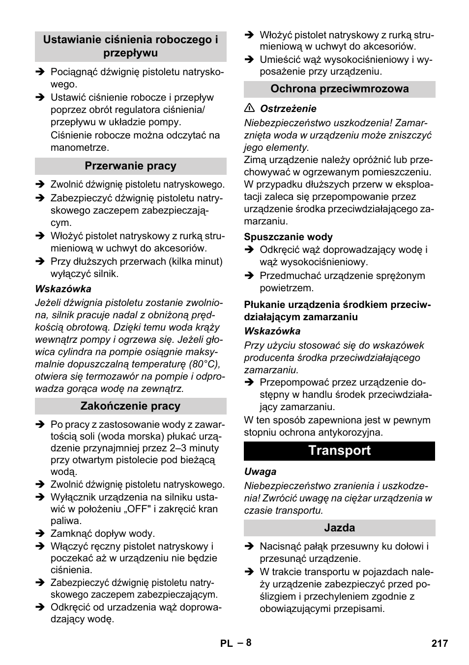 Transport | Karcher HD 9-50 Pe User Manual | Page 217 / 346