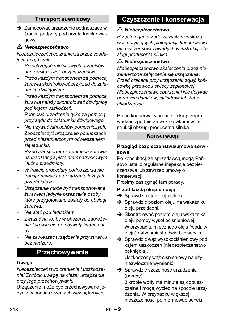 Przechowywanie czyszczenie i konserwacja | Karcher HD 9-50 Pe User Manual | Page 218 / 346