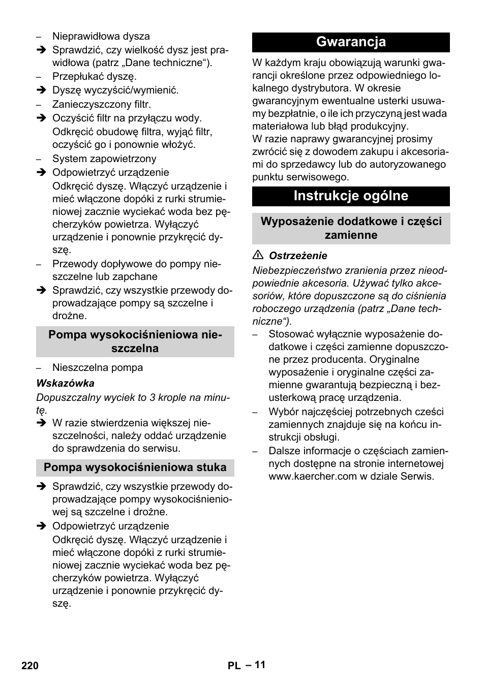 Gwarancja instrukcje ogólne | Karcher HD 9-50 Pe User Manual | Page 220 / 346