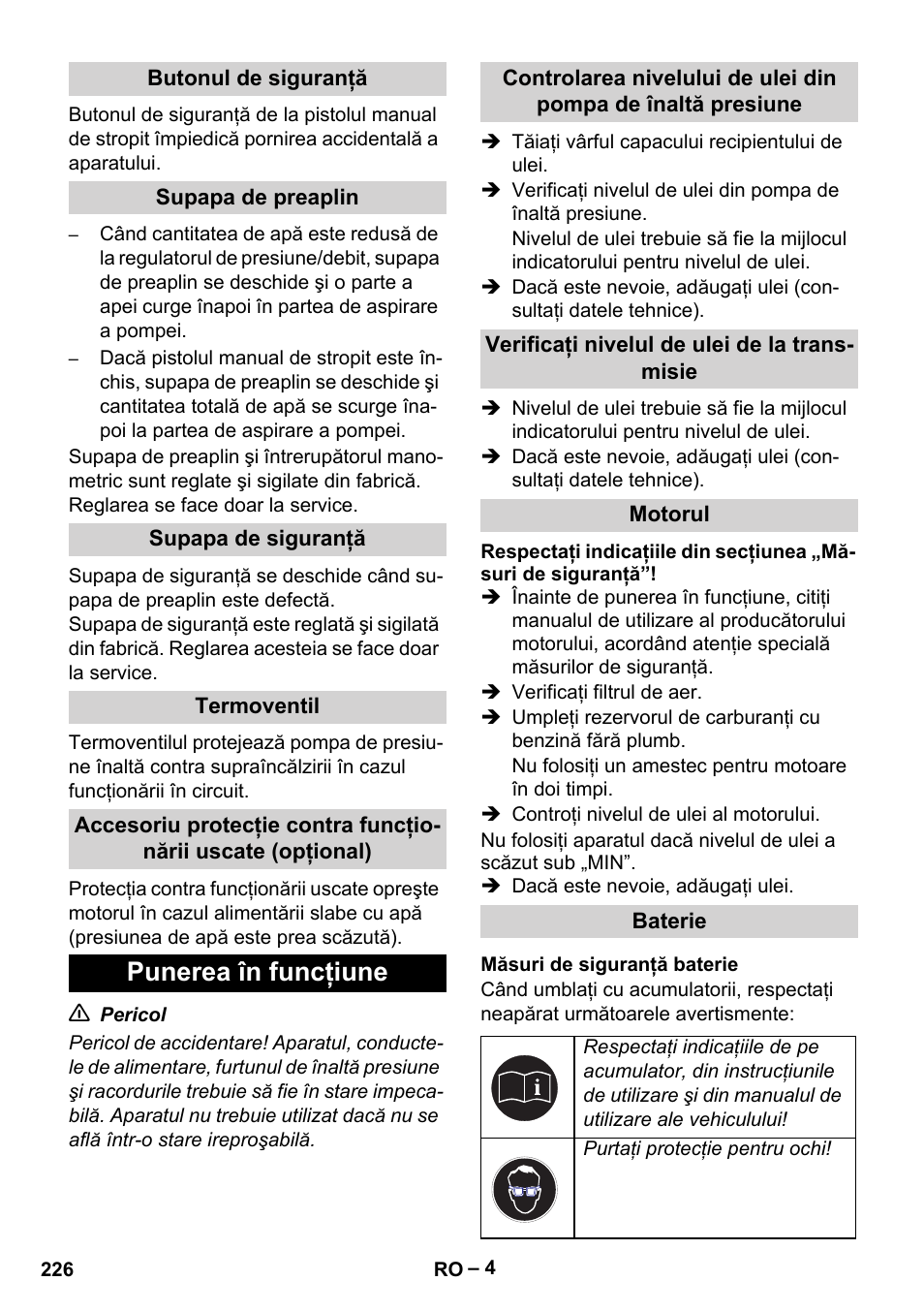 Punerea în funcţiune | Karcher HD 9-50 Pe User Manual | Page 226 / 346