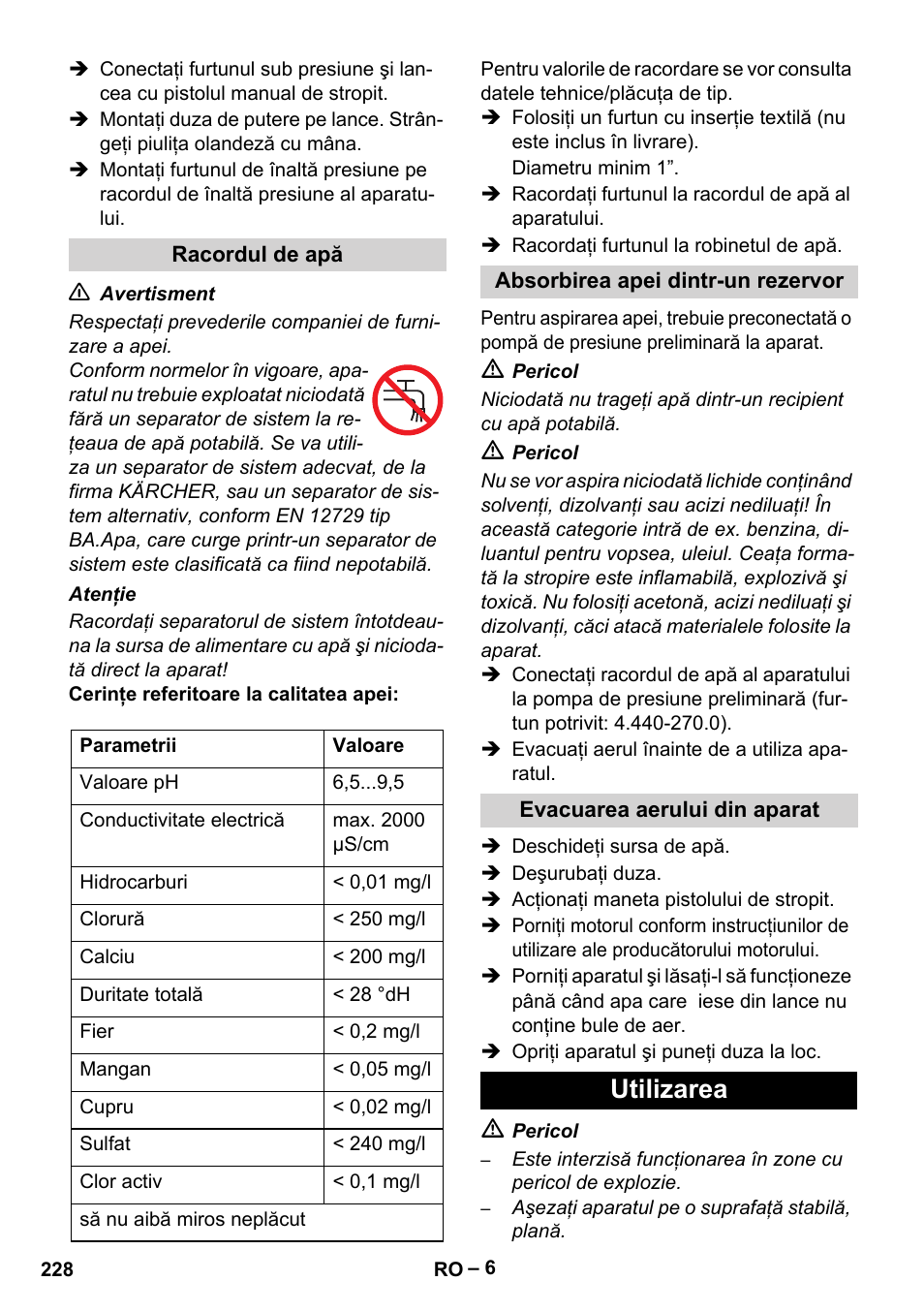 Utilizarea | Karcher HD 9-50 Pe User Manual | Page 228 / 346