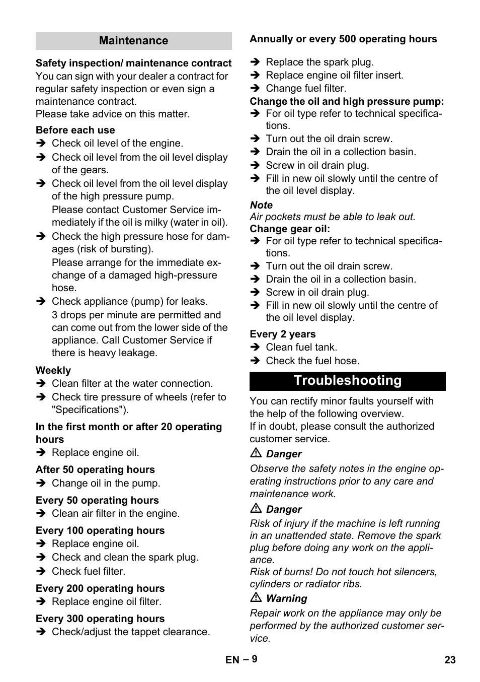 Troubleshooting | Karcher HD 9-50 Pe User Manual | Page 23 / 346
