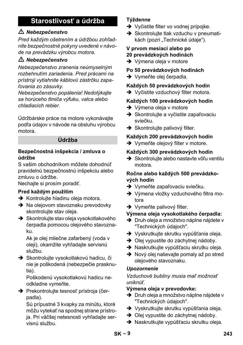 Starostlivosť a údržba | Karcher HD 9-50 Pe User Manual | Page 243 / 346