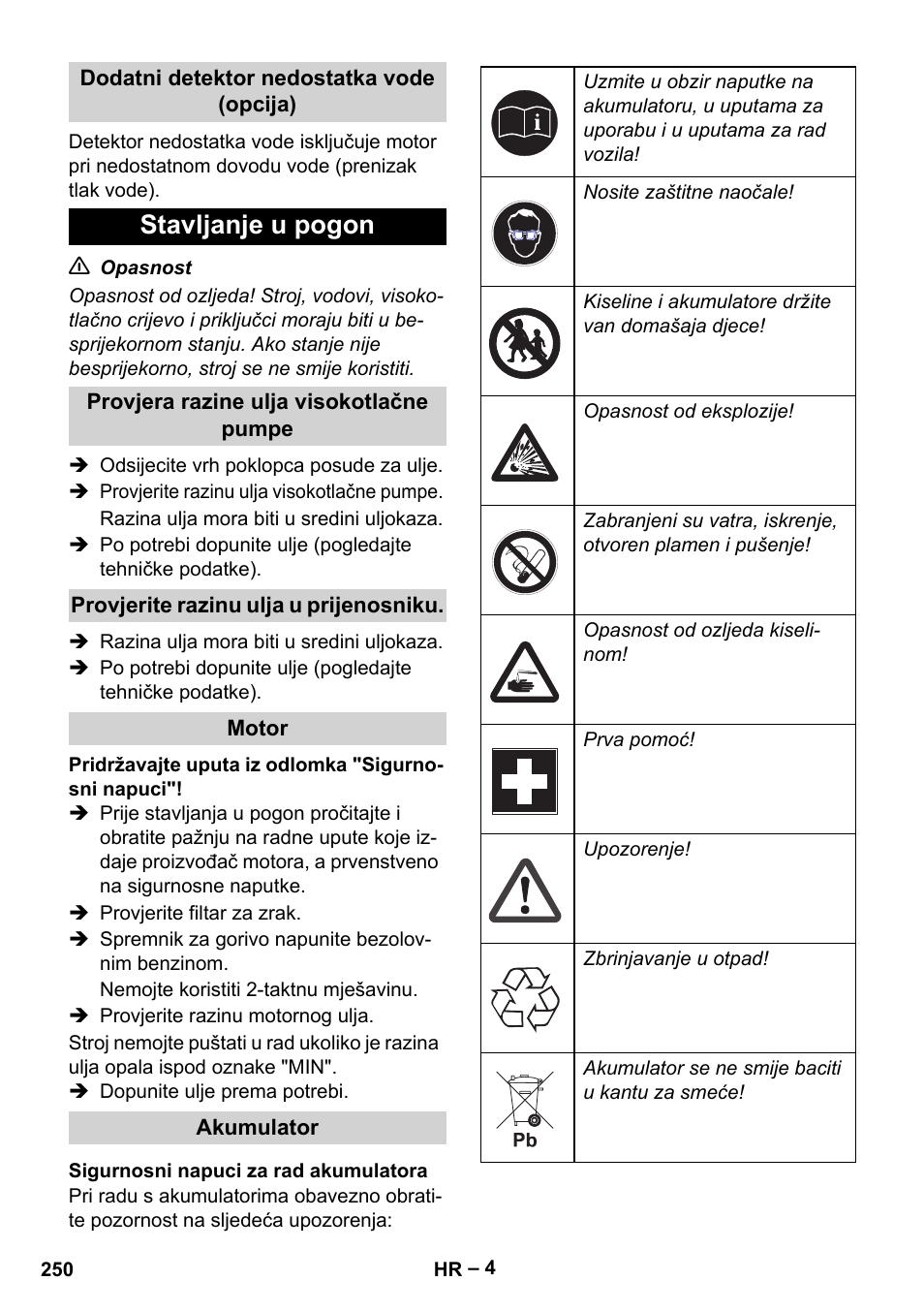 Stavljanje u pogon | Karcher HD 9-50 Pe User Manual | Page 250 / 346