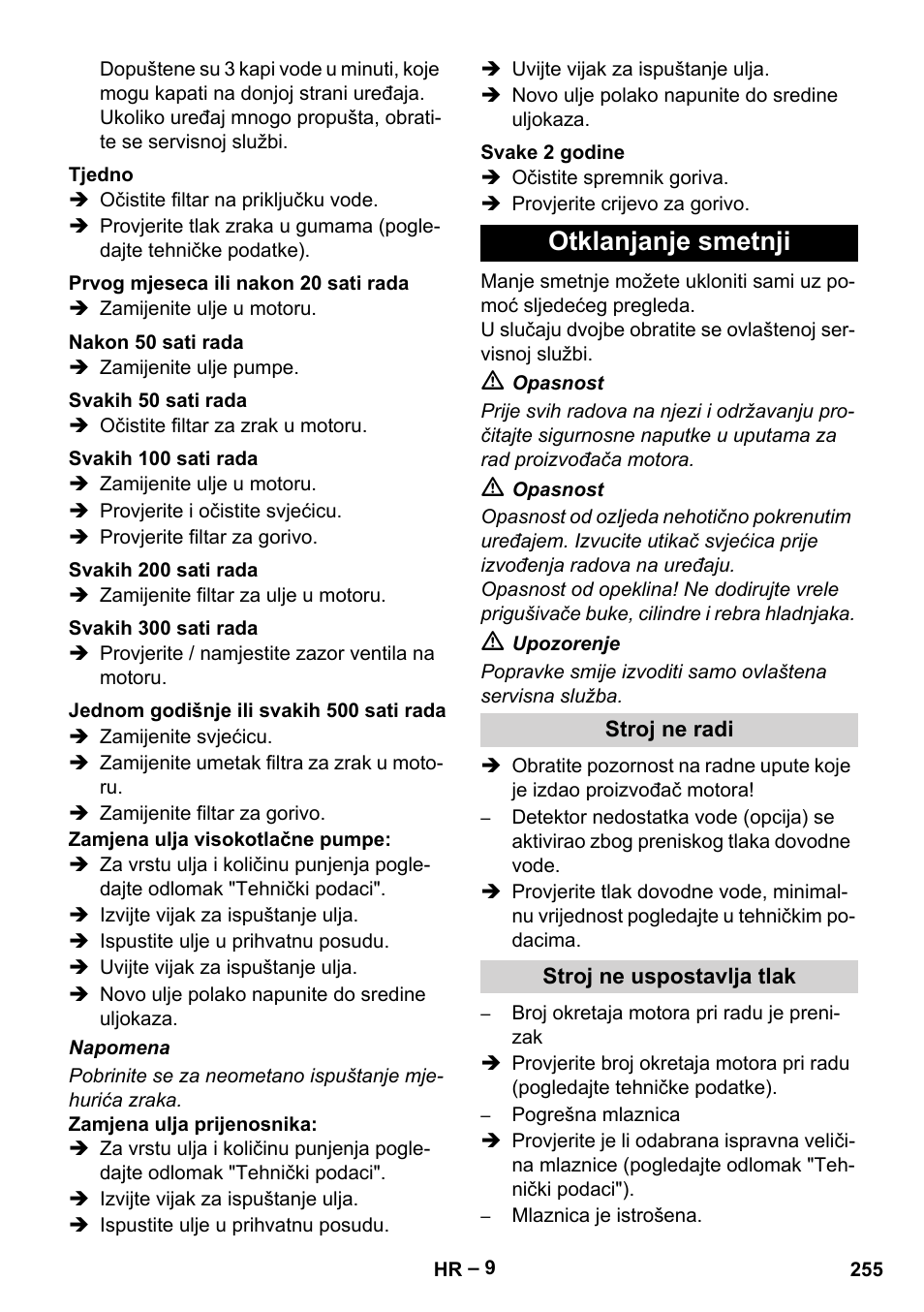 Otklanjanje smetnji | Karcher HD 9-50 Pe User Manual | Page 255 / 346