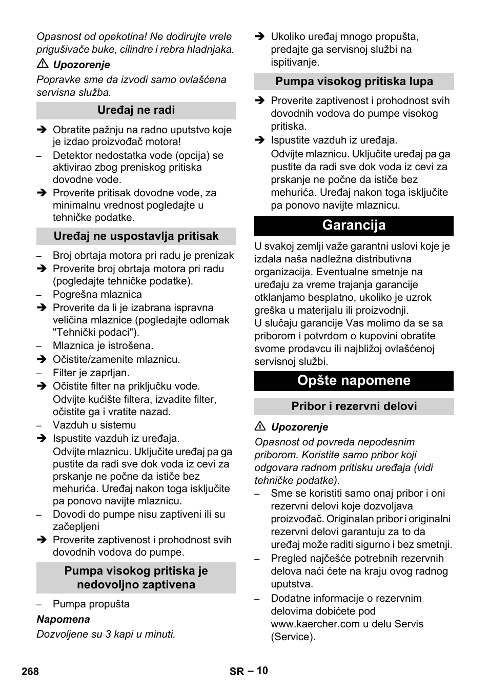 Garancija opšte napomene | Karcher HD 9-50 Pe User Manual | Page 268 / 346