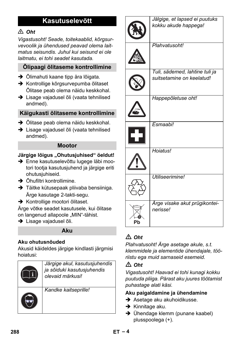 Kasutuselevõtt | Karcher HD 9-50 Pe User Manual | Page 288 / 346
