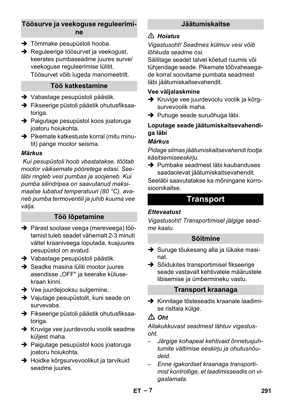 Transport | Karcher HD 9-50 Pe User Manual | Page 291 / 346