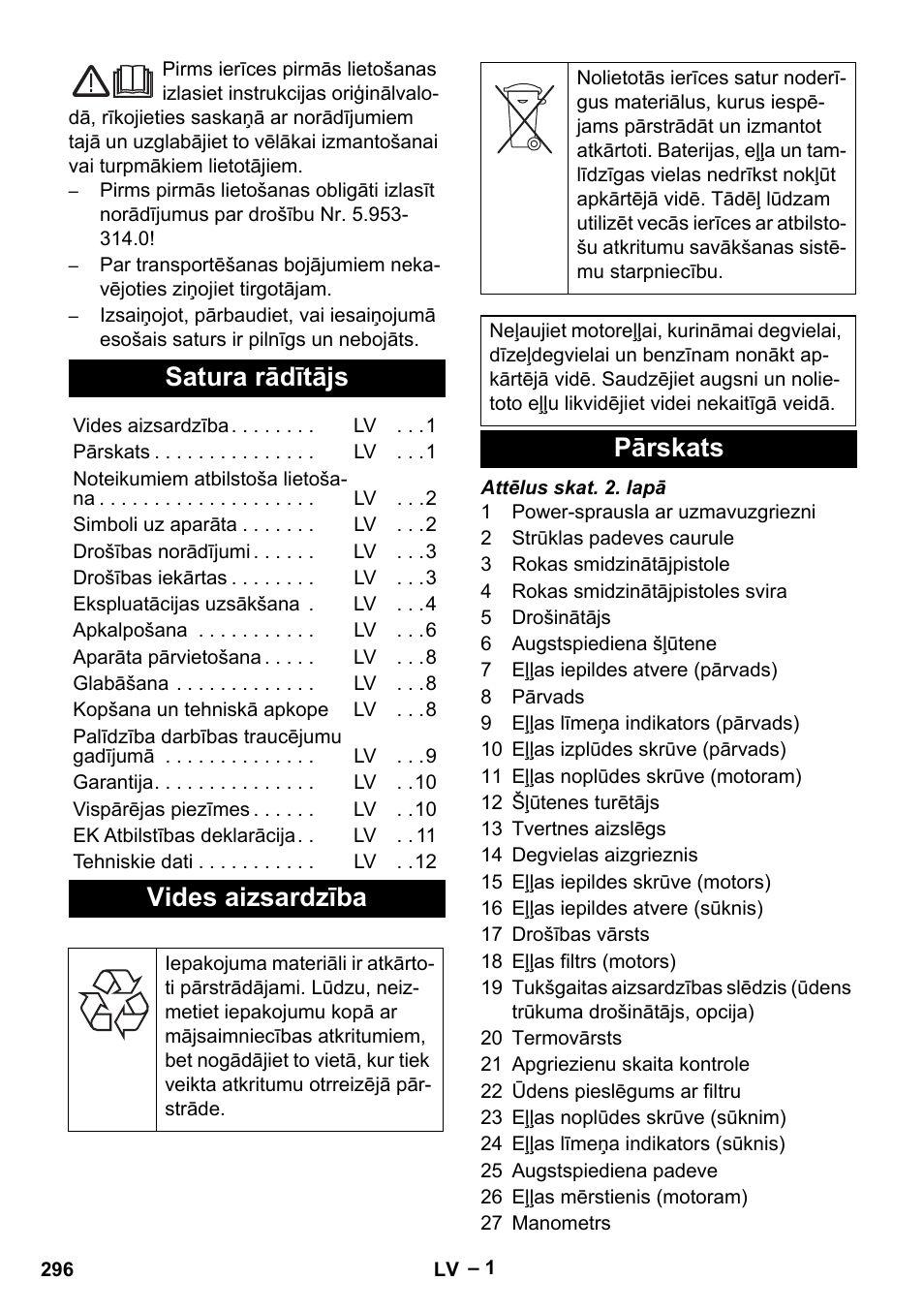 Latviešu, Satura rādītājs, Vides aizsardzība | Pārskats | Karcher HD 9-50 Pe User Manual | Page 296 / 346