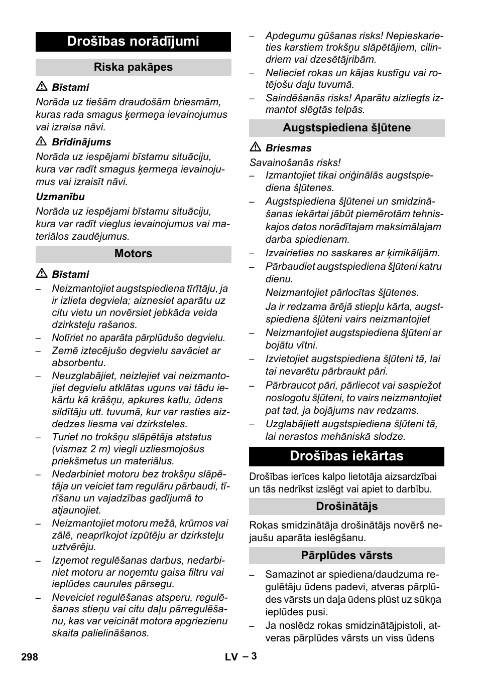 Drošības norādījumi, Drošības iekārtas | Karcher HD 9-50 Pe User Manual | Page 298 / 346