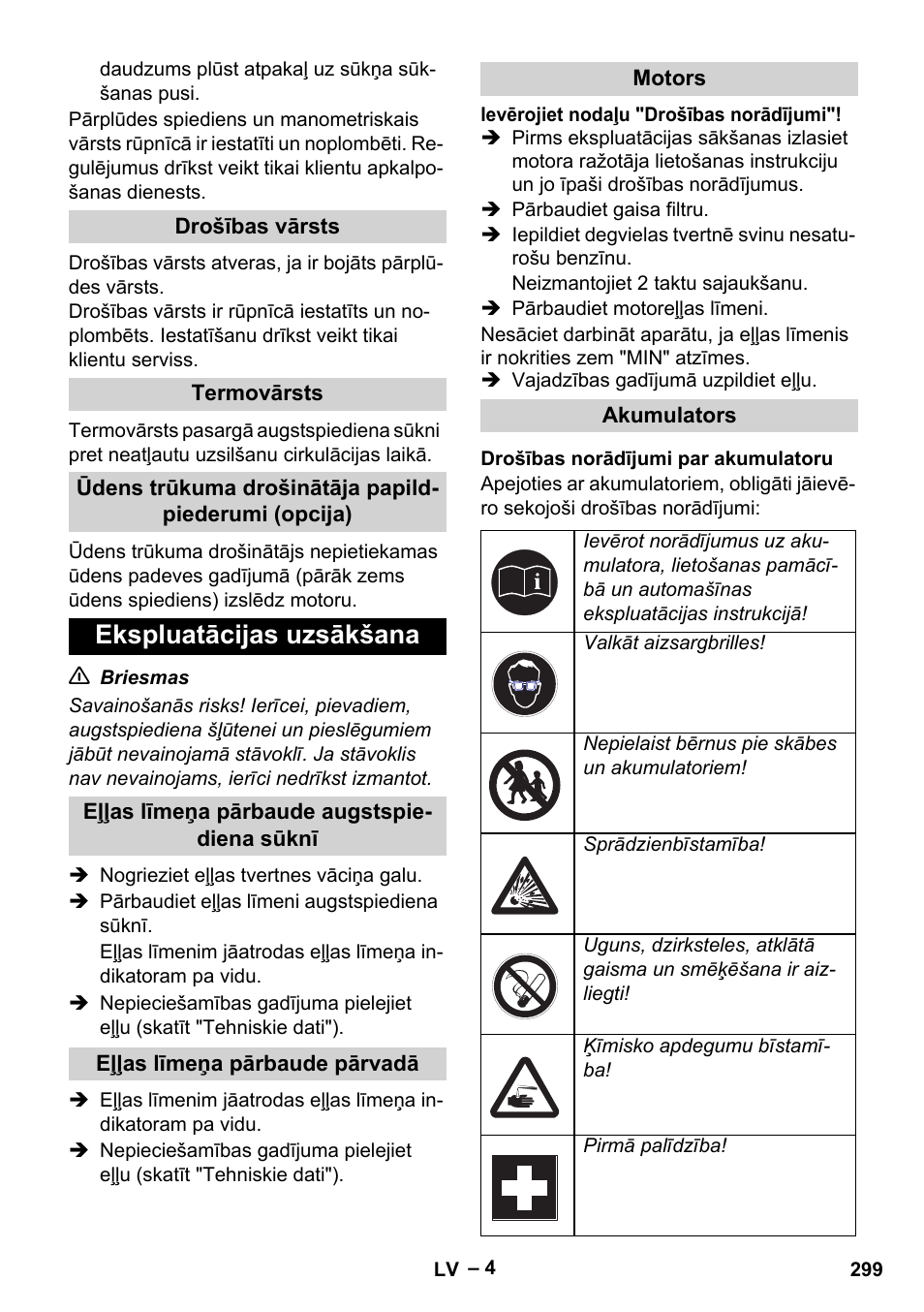 Ekspluatācijas uzsākšana | Karcher HD 9-50 Pe User Manual | Page 299 / 346