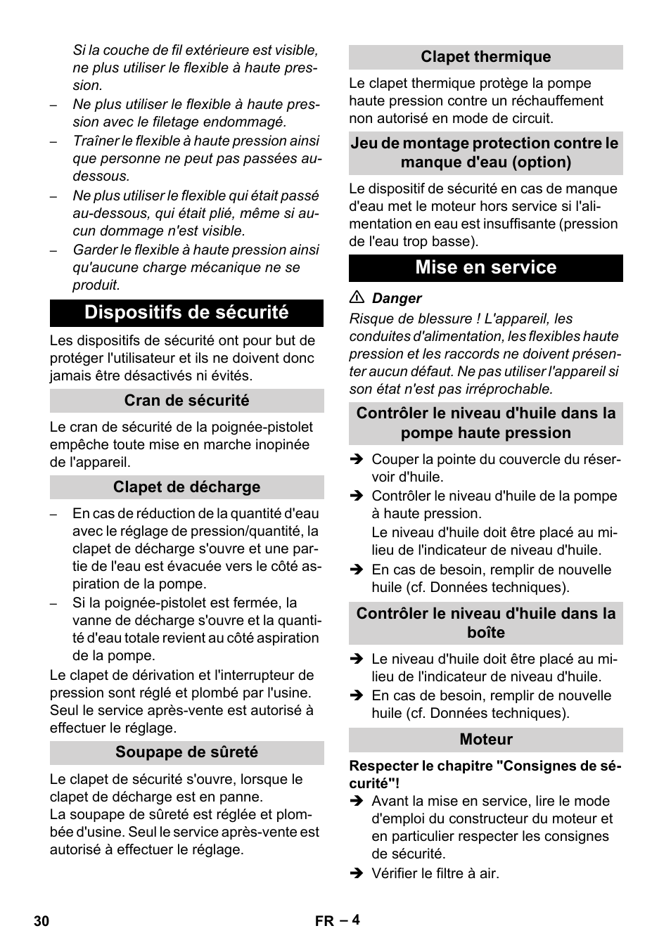 Dispositifs de sécurité, Mise en service | Karcher HD 9-50 Pe User Manual | Page 30 / 346