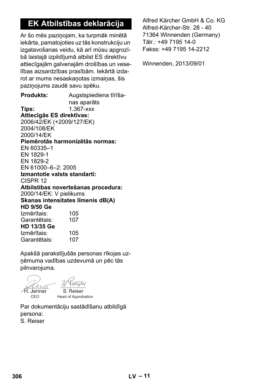 Ek atbilstības deklarācija | Karcher HD 9-50 Pe User Manual | Page 306 / 346