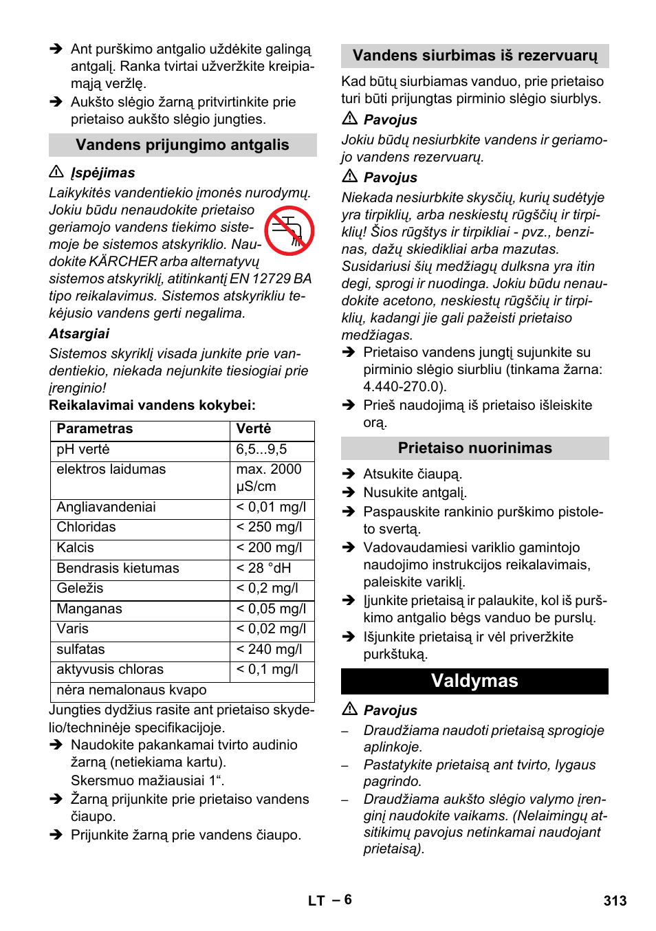 Valdymas | Karcher HD 9-50 Pe User Manual | Page 313 / 346