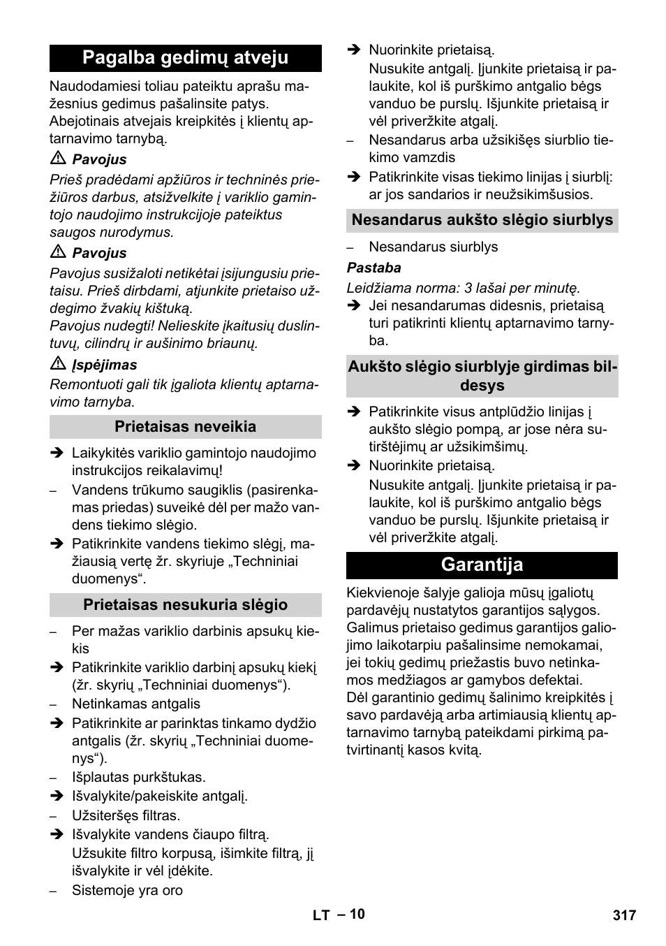 Pagalba gedimų atveju, Garantija | Karcher HD 9-50 Pe User Manual | Page 317 / 346