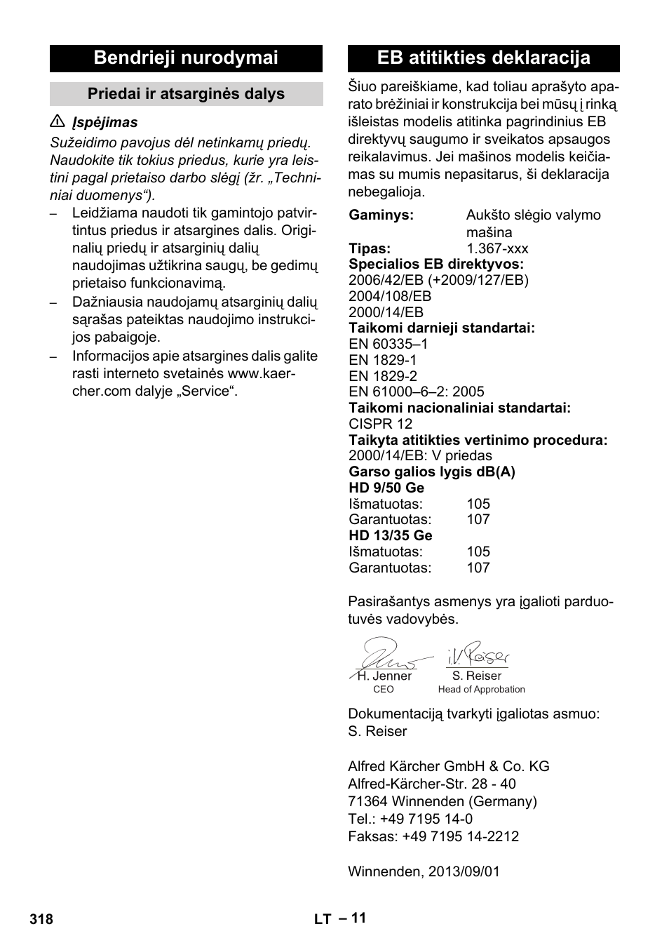 Bendrieji nurodymai, Eb atitikties deklaracija | Karcher HD 9-50 Pe User Manual | Page 318 / 346