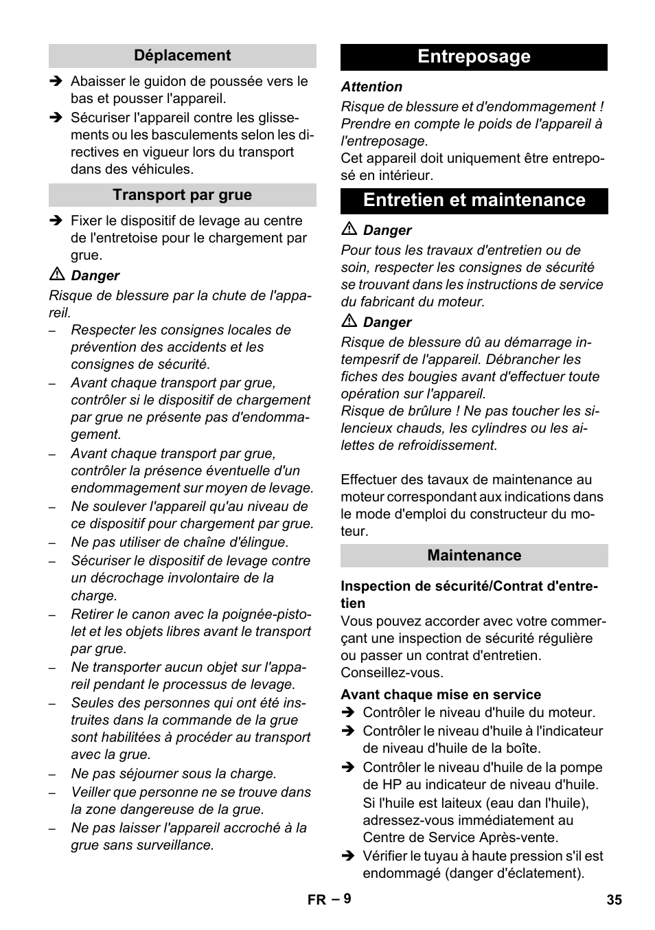 Entreposage entretien et maintenance | Karcher HD 9-50 Pe User Manual | Page 35 / 346