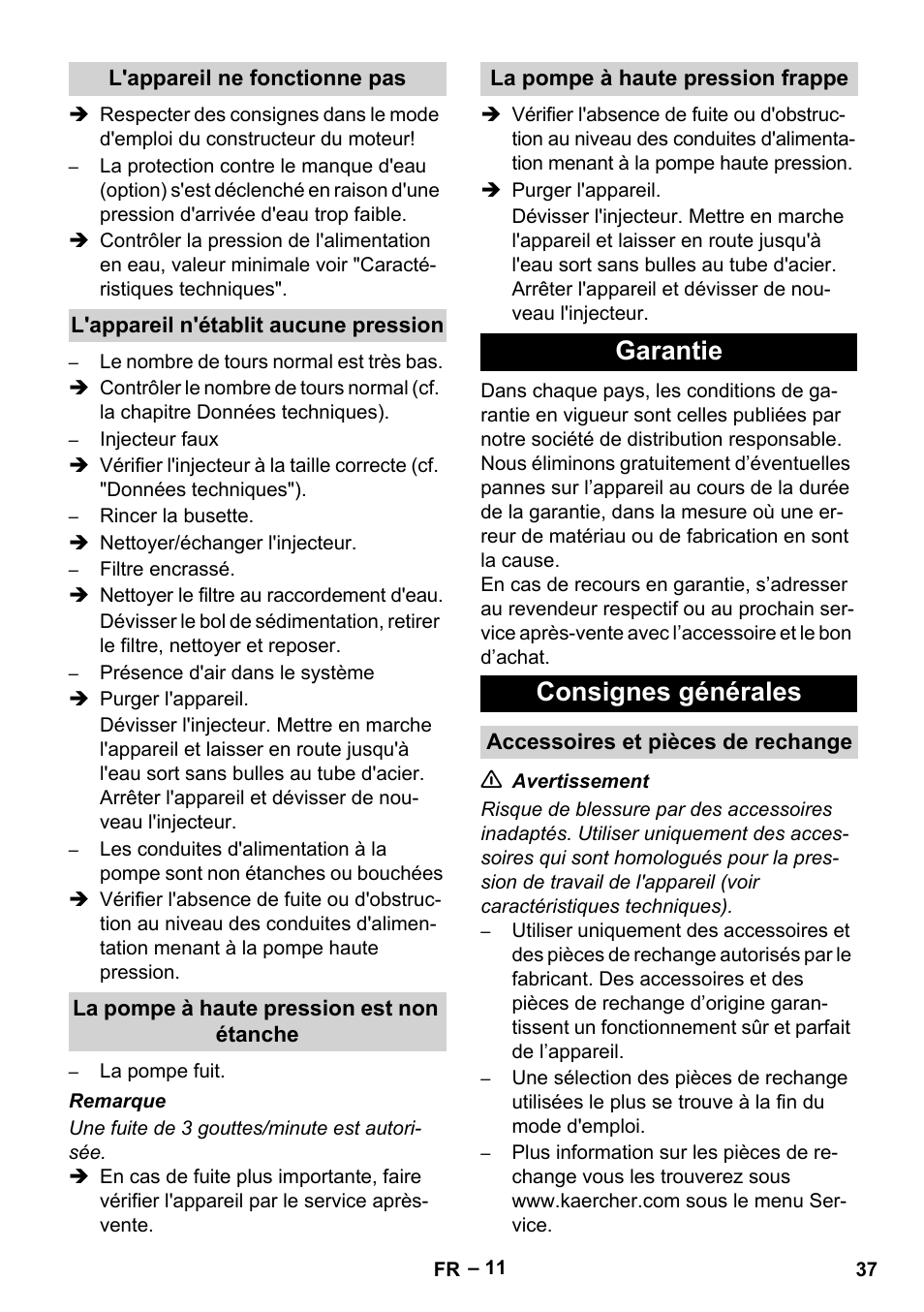 Garantie consignes générales | Karcher HD 9-50 Pe User Manual | Page 37 / 346