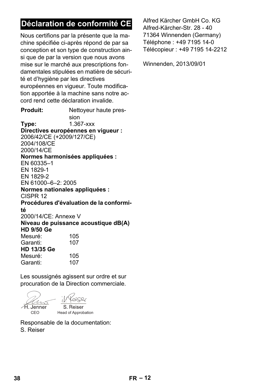 Déclaration de conformité ce | Karcher HD 9-50 Pe User Manual | Page 38 / 346